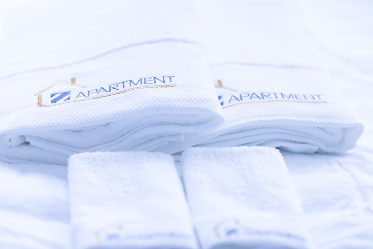 hotel quality towels with Z Apartment logo in Hong Kong serviced apartment