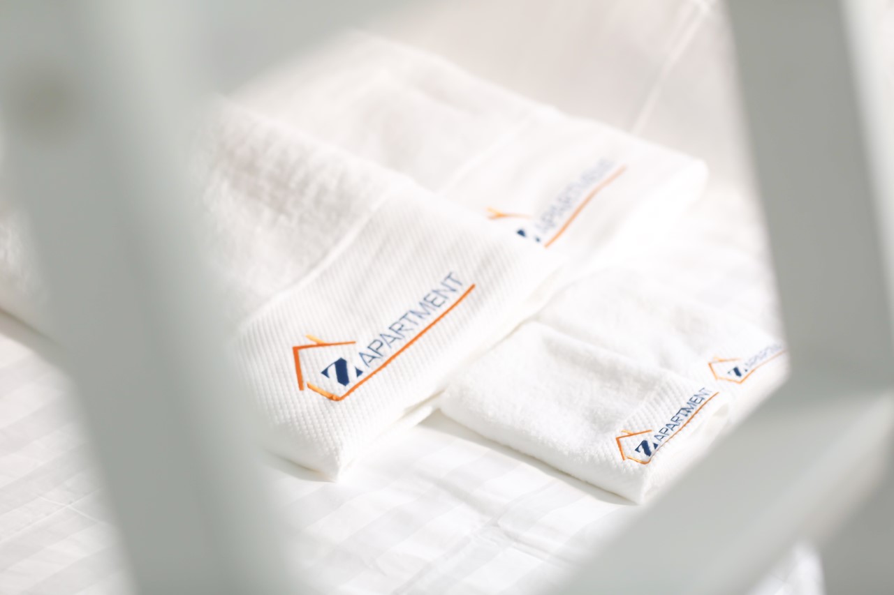 hotel quality towels with Z Apartment logo - Hong Kong Serviced Apartment