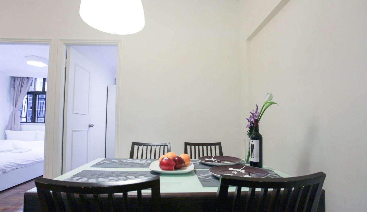Dining table set for 2 bedrooms 2 bedrooms serviced apartment Hong Kong in Fortress Hill with tv, dining table in Fortress Hill