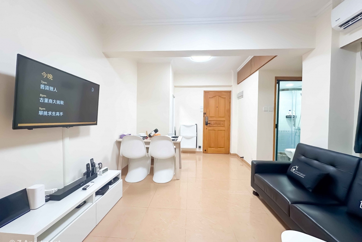 2 bedrooms Hong Kong serviced apartment in Fortress Hill with sofa bed, tv, dining table